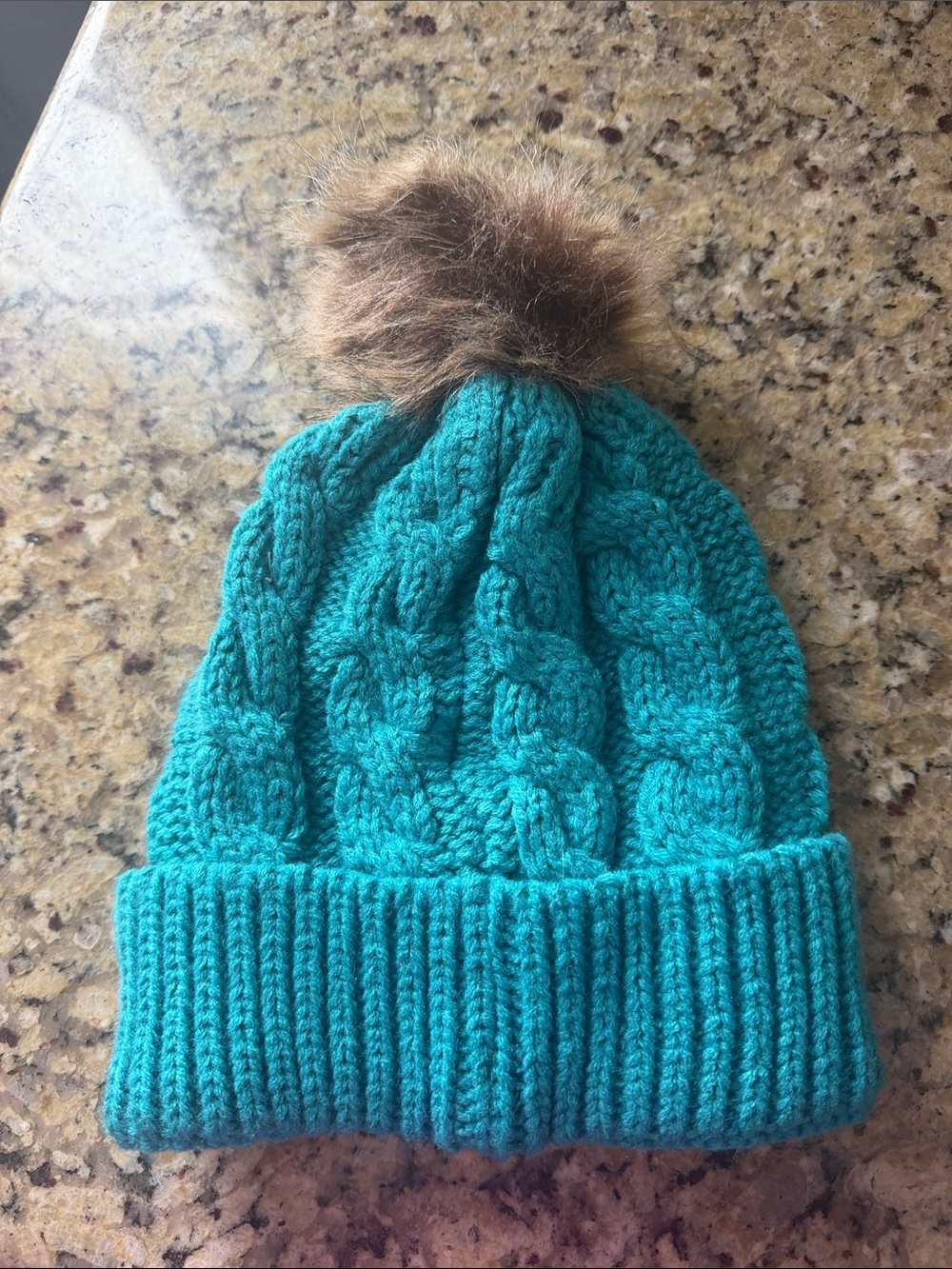 Teal Cable Knit Pom Beanie - Unbranded